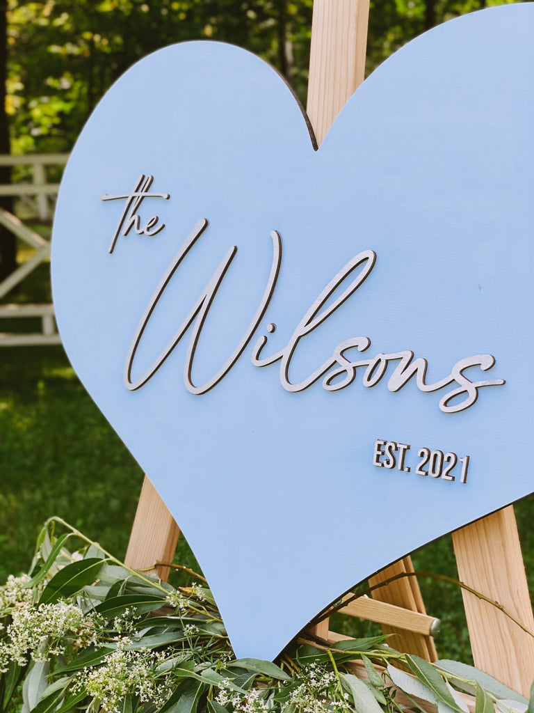 Green and Gold Wooden Heart Wedding Welcome Sign