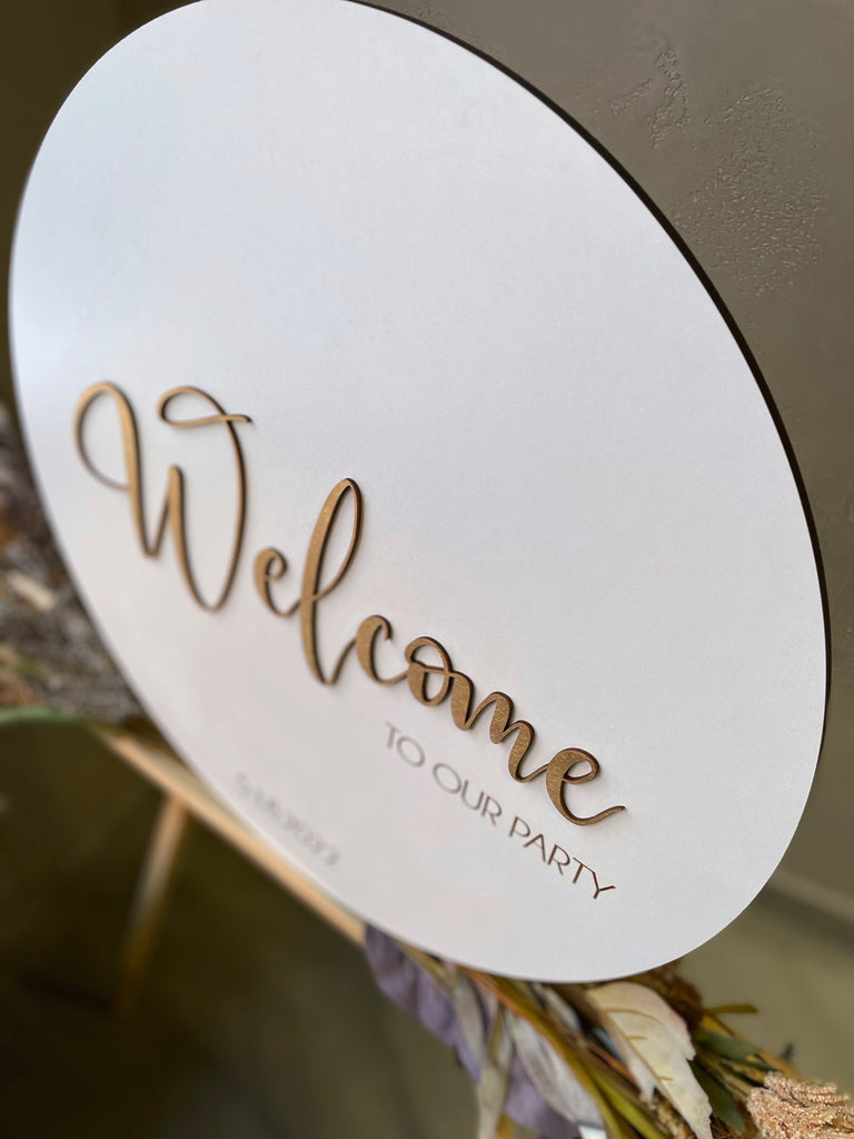 White & Gold Welcome to Our Party Sign