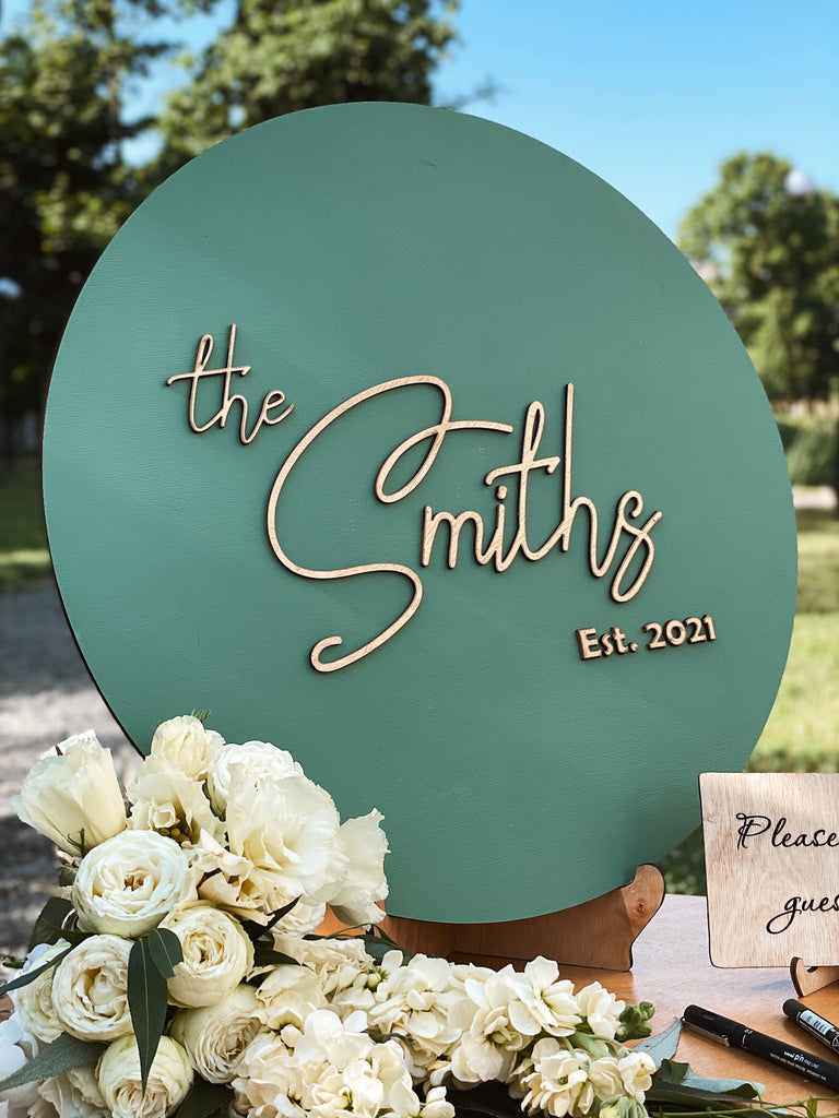 Green and Gold Custom Wooden Wedding Sign
