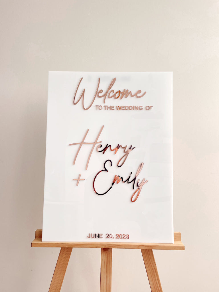 Acrylic Welcome Sign with Silver Mirror Letters