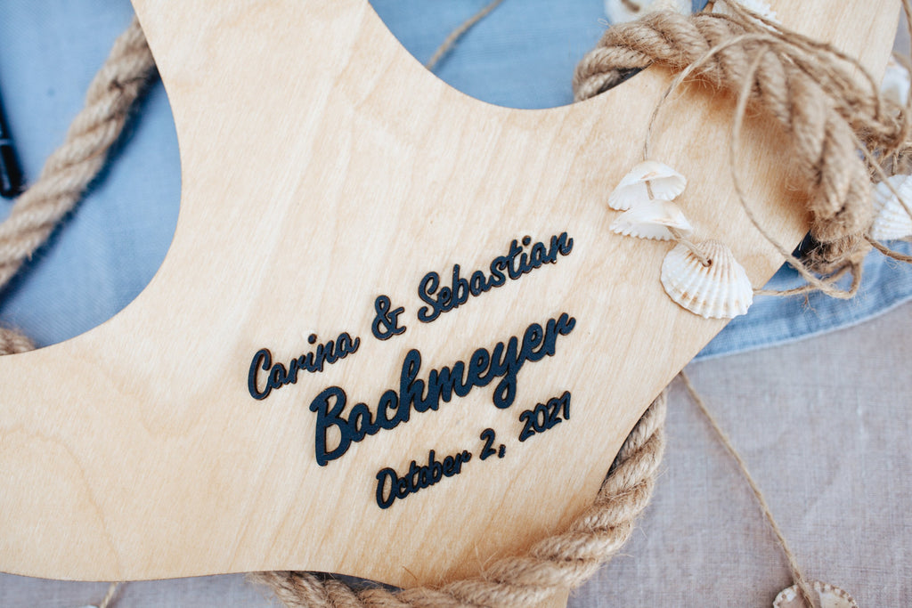 Blue Anchor Personalized Wooden Wedding Guest Book
