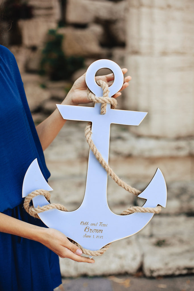 White Wooden Anchor Personalized Wedding Sign