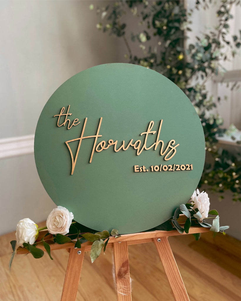 Green and Gold Custom Wooden Wedding Sign