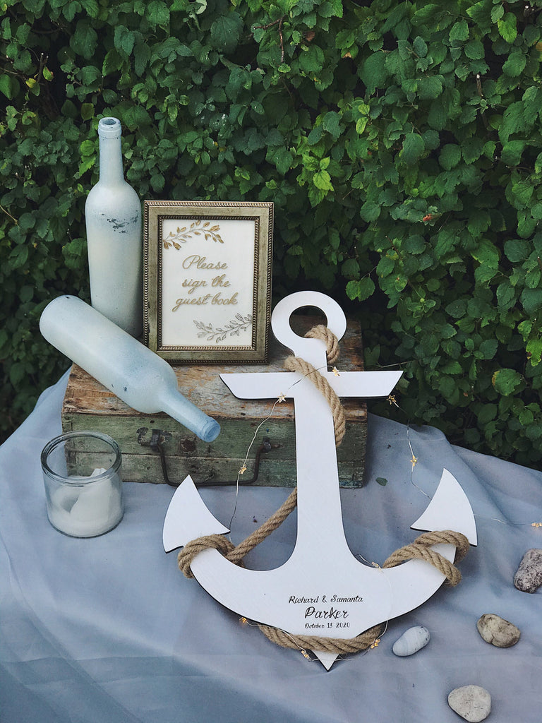 Wedding Guest Book Anchor, Personalized Wooden Wedding Sign